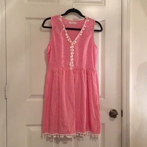 Red and white pinstriped dress.